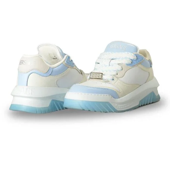 Versace Men's Leather & Suede White/Blue Sneakers Shoes US 8 IT 41